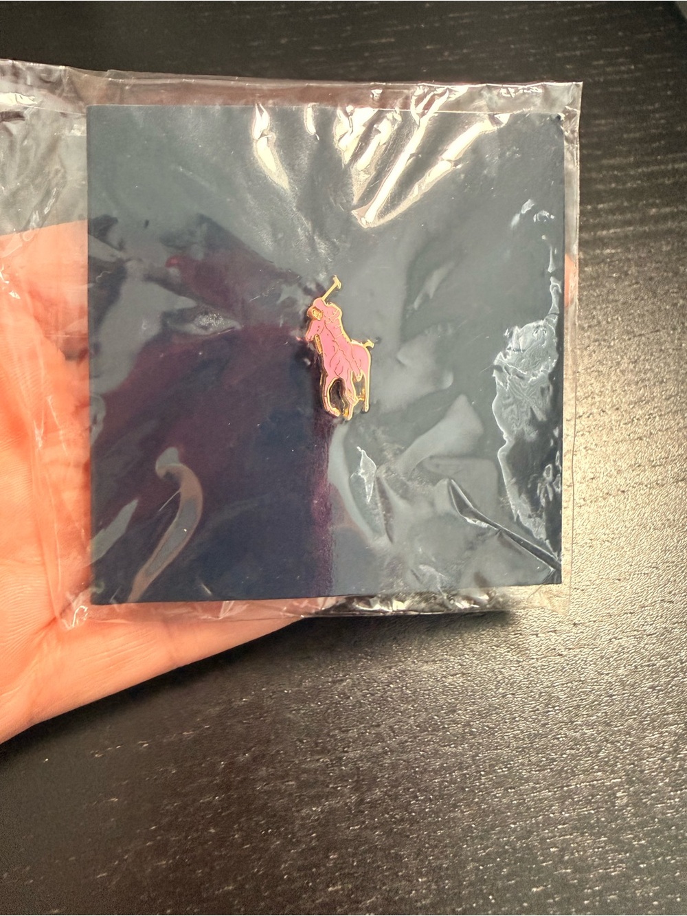 Ralph Lauren Pink Enamel Polo Pin with Gold Accent